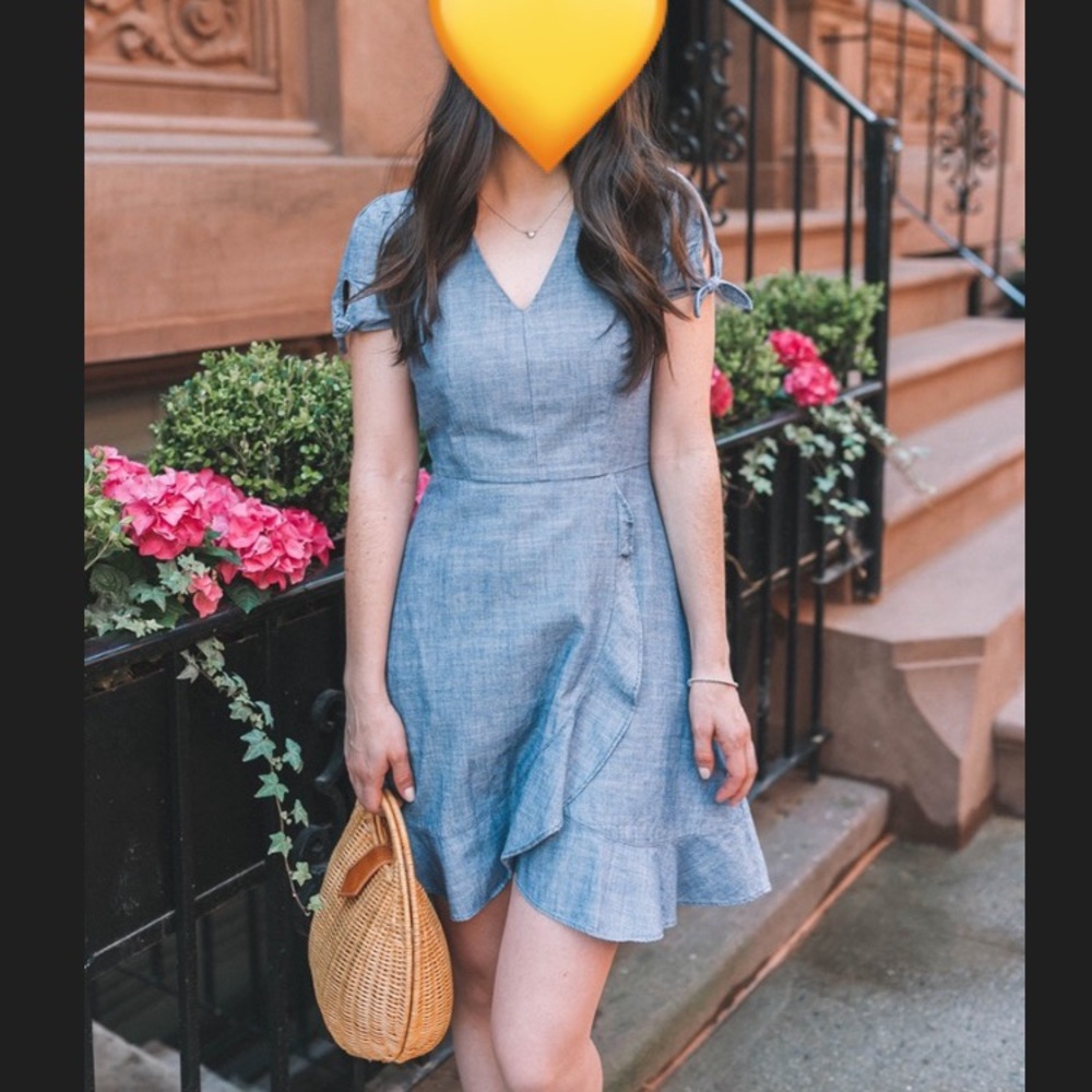 J. Crew Faux Wrap Chambray Ruffle Dress